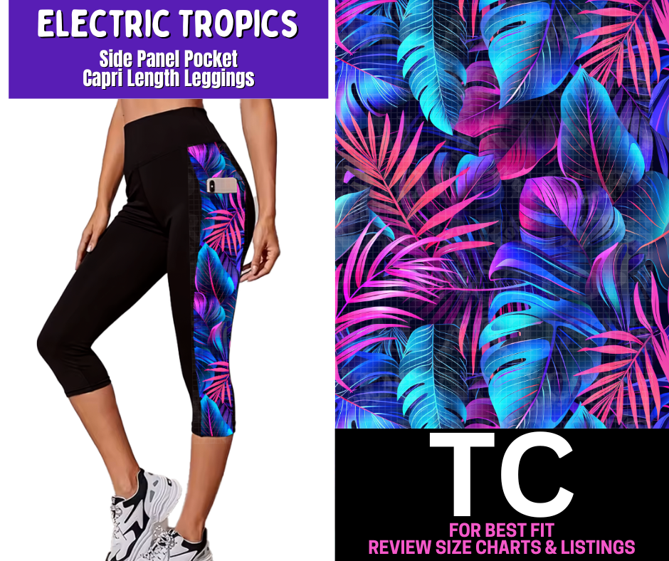 Electric Tropics Side Panel Pocket Capri Length Leggings - Like A Duchess