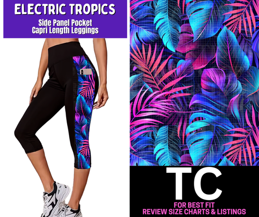 Electric Tropics Side Panel Pocket Capri Length Leggings - Like A Duchess