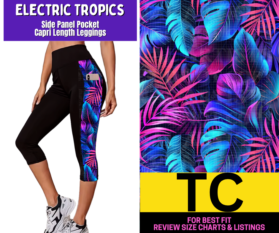 Electric Tropics Side Panel Pocket Capri Length Leggings - Like A Duchess