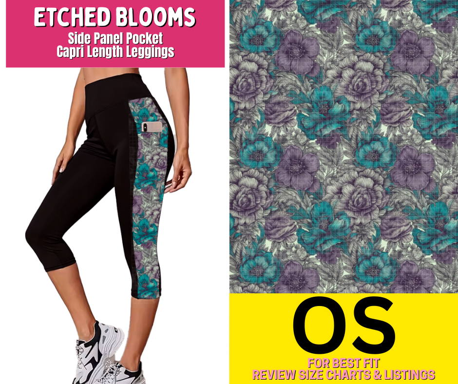 Etched Blooms Side Panel Pocket Capri Length Leggings - Like A Duchess