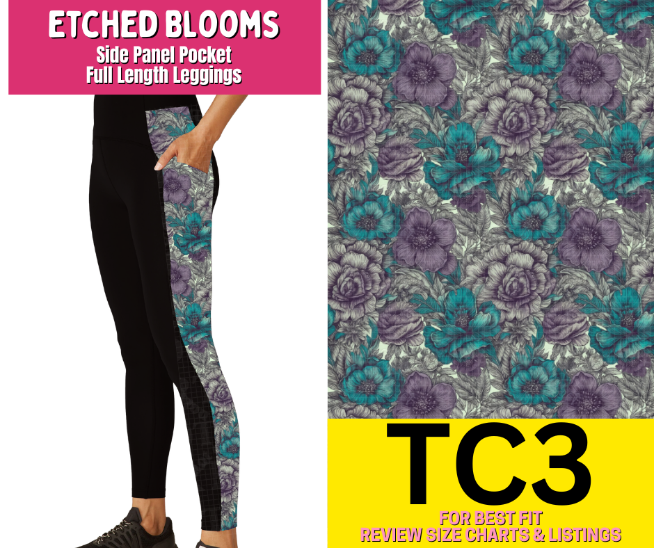 Etched Blooms Side Panel Pocket Full Length Leggings - Like A Duchess
