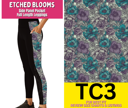 Etched Blooms Side Panel Pocket Full Length Leggings - Like A Duchess