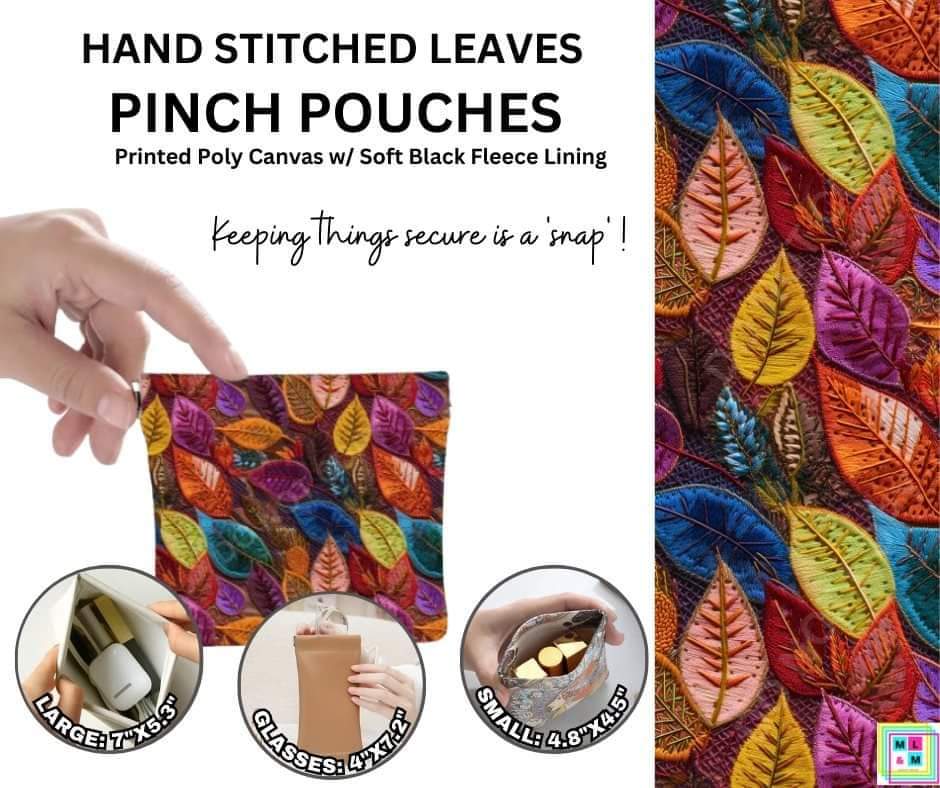 Hand Stitched Leaves Pinch Pouches in 3 Sizes