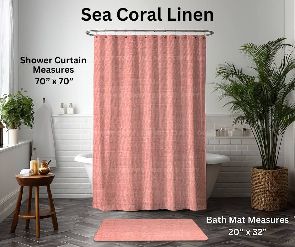 Sea Coral Linen Custom Shower Curtain and/or Bath Mat - Like A Duchess