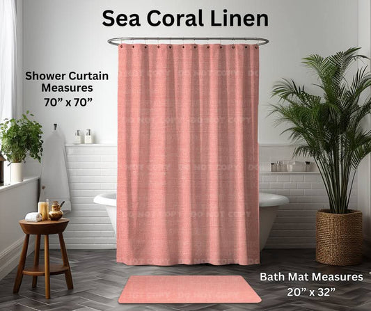 Sea Coral Linen Custom Shower Curtain and/or Bath Mat - Like A Duchess