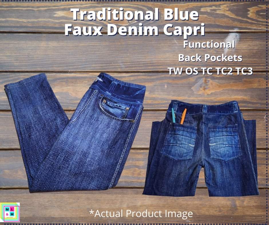 Solid Blue Capri Faux Denim Leggings - Like A Duchess