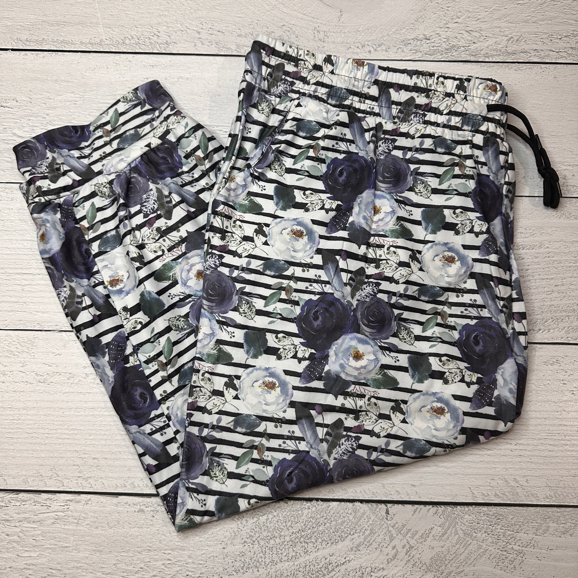 Blue Stripe Floral -  Capri Joggers - Like A Duchess