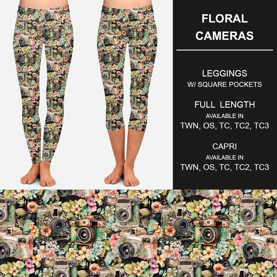 RTS - Floral Cameras Leggings w/ Pockets - Like A Duchess