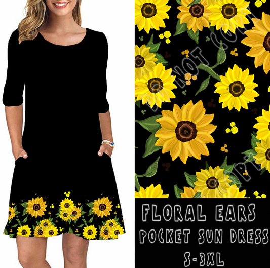 3/4 SLEEVE POCKET DRESS- FLORAL EARS - Like A Duchess