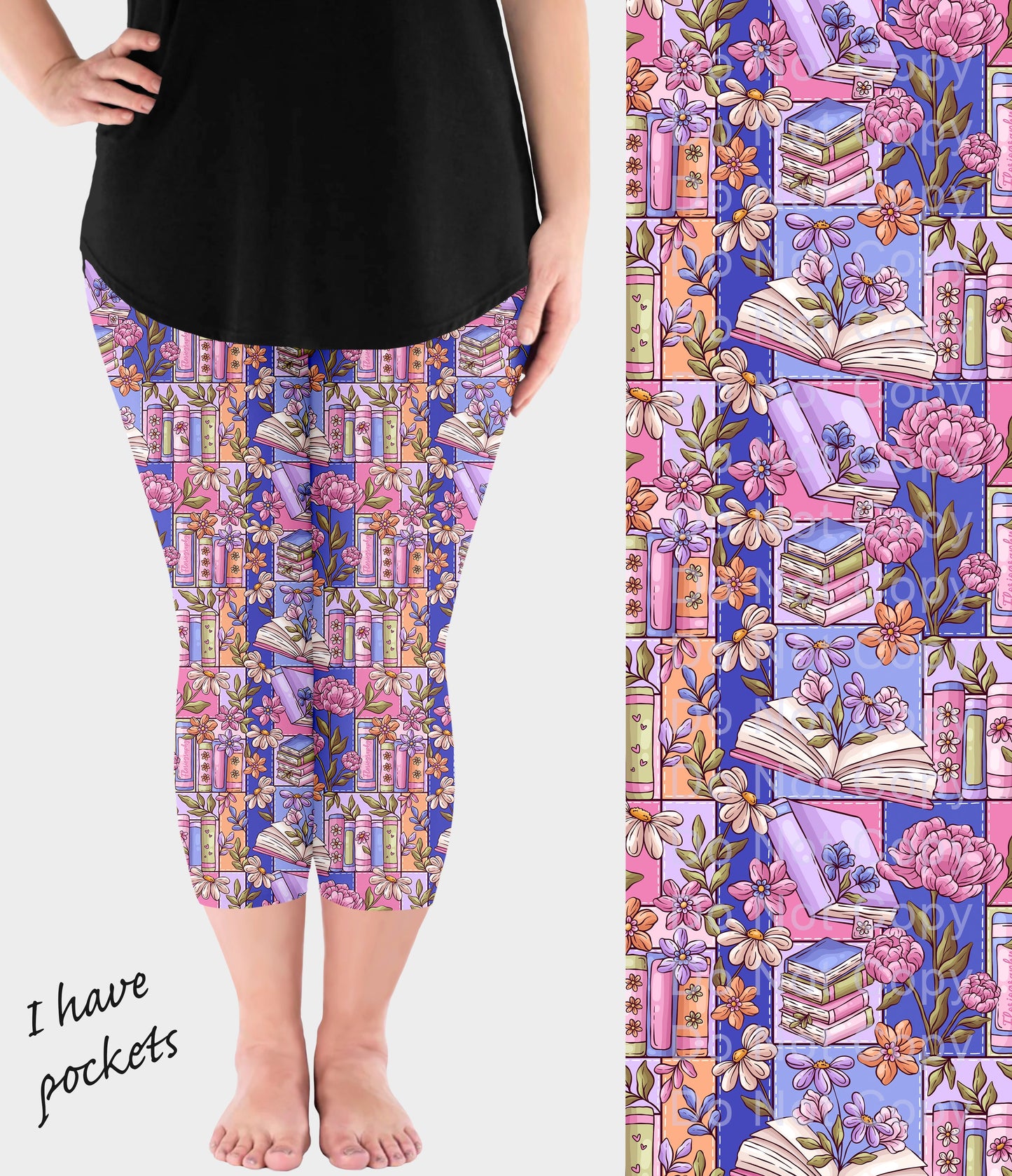 RTS - Floral Book Patchwork Capri Leggings w/ Pockets - Like A Duchess