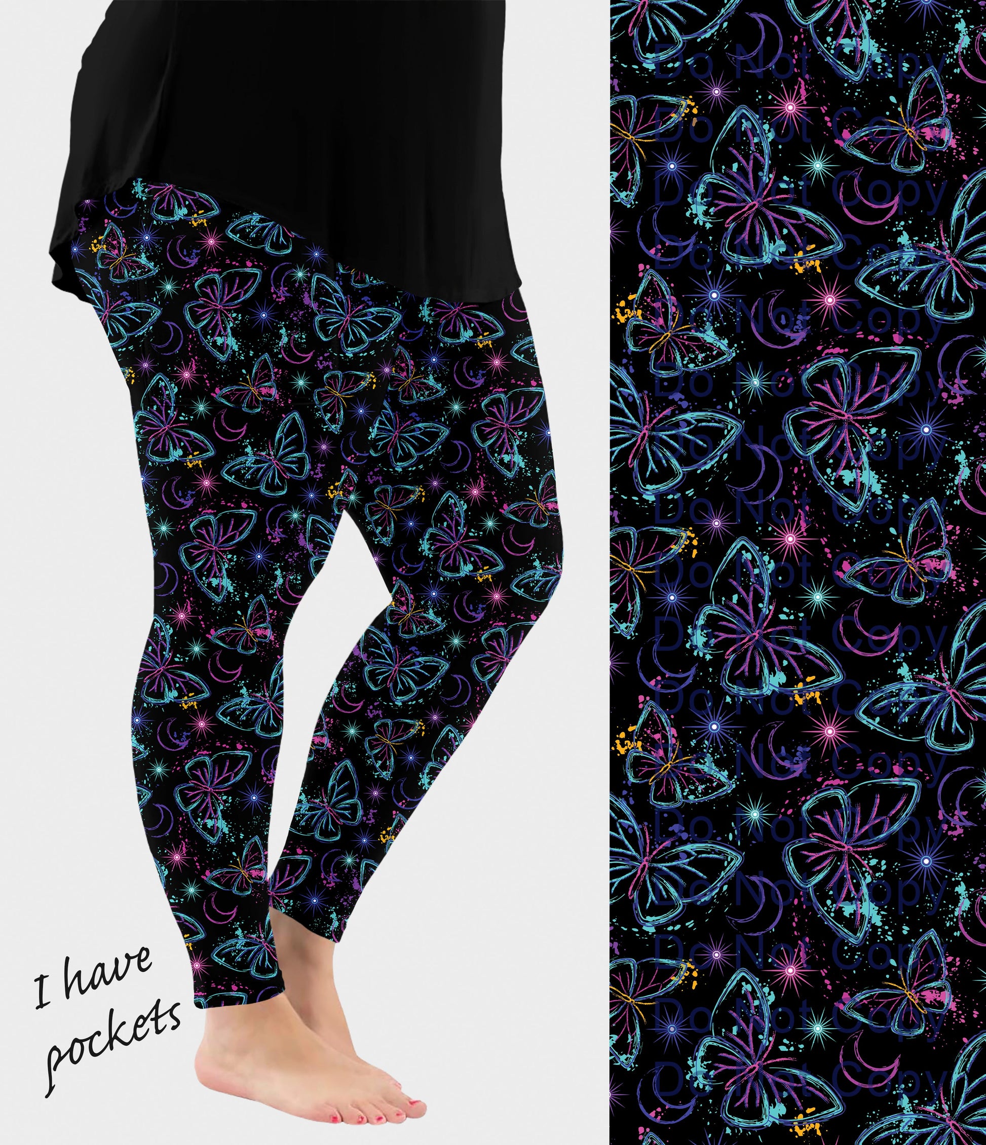RTS - Fluorescent Butterfly Leggings w/ Pockets - Like A Duchess