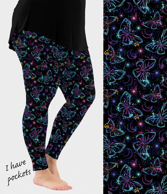 RTS - Fluorescent Butterfly Leggings w/ Pockets - Like A Duchess