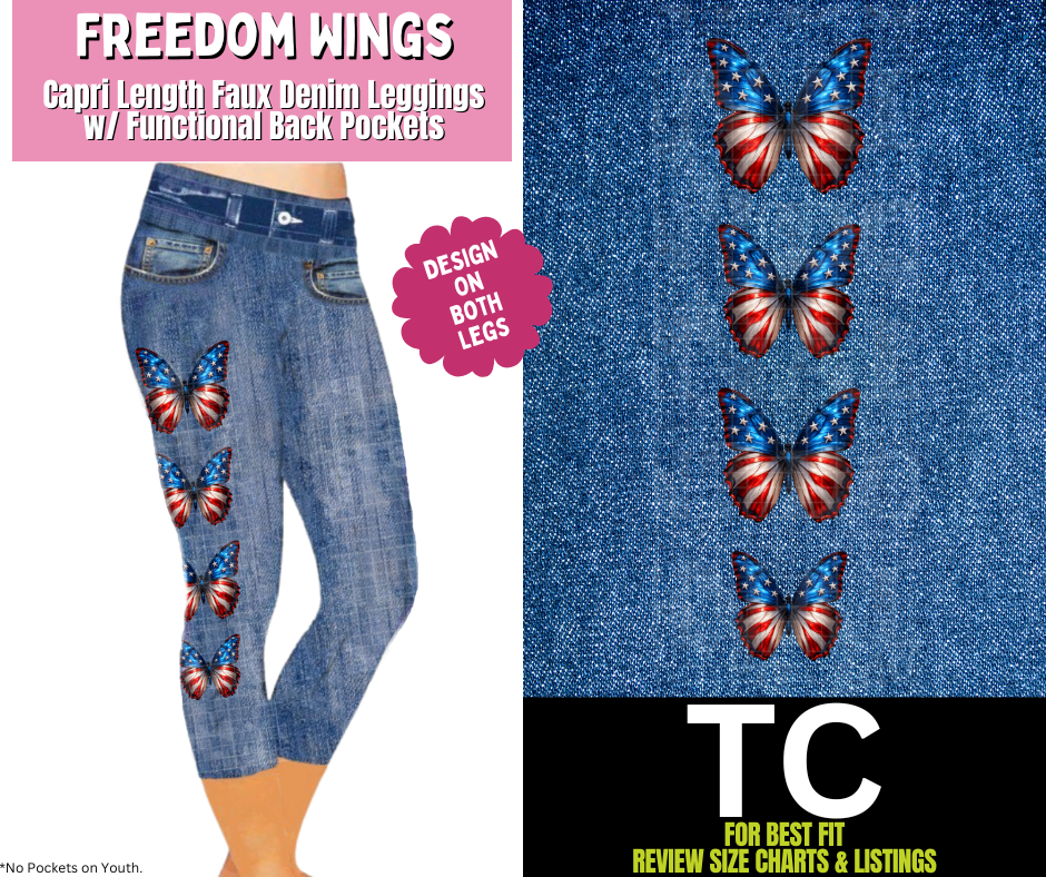 Freedom Wings Capri Faux Denim w/ Side Leg Designs - Like A Duchess