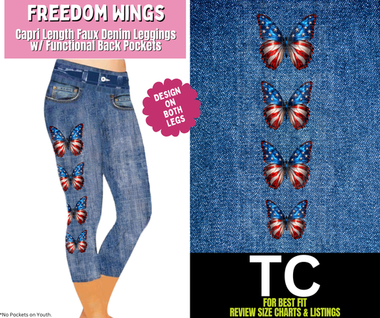 Freedom Wings Capri Faux Denim w/ Side Leg Designs - Like A Duchess