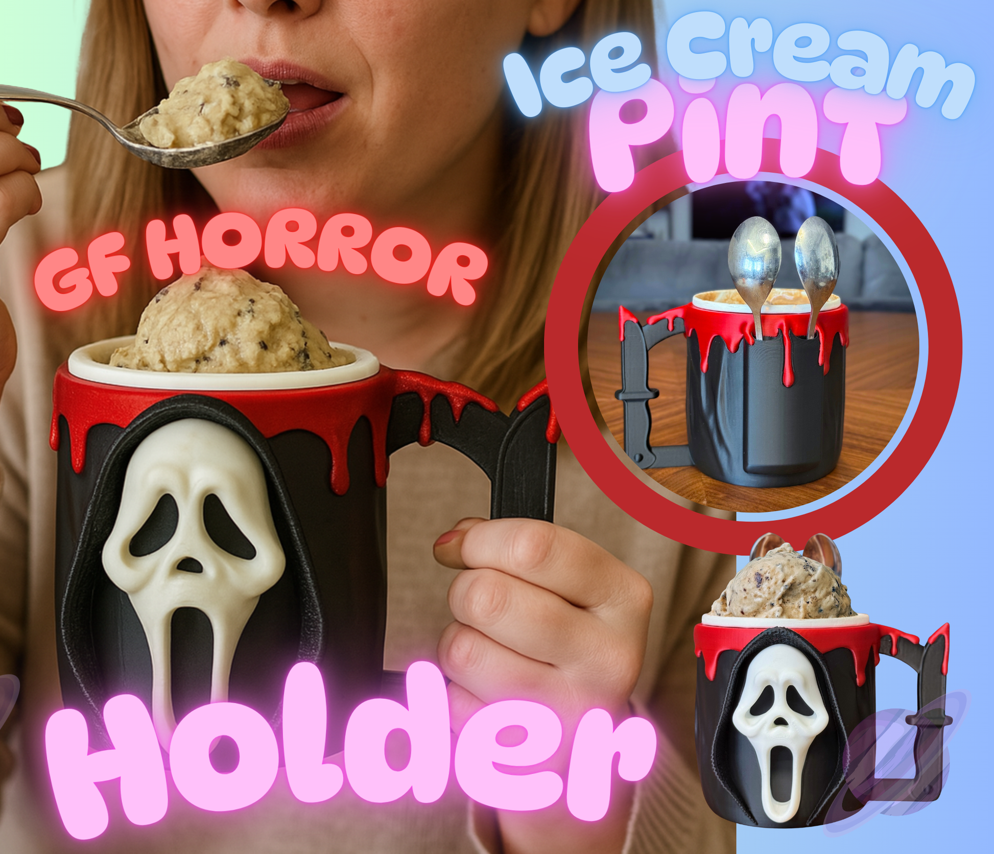 GF HORROR- 3D PRINTED ICE CREAM PINT HOLDER - Like A Duchess