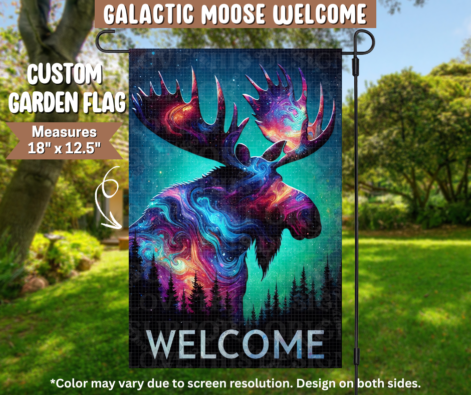 Galactic Moose Welcome Garden Flag - Like A Duchess