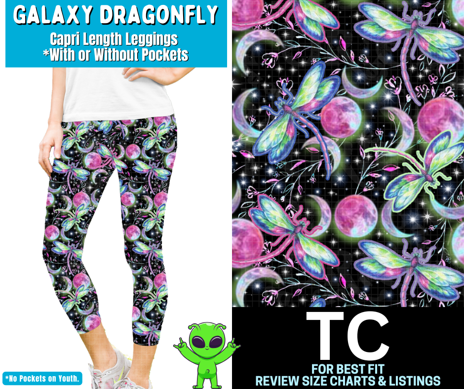 Galaxy Dragonfly Capri Length Leggings w/ Pockets - Like A Duchess