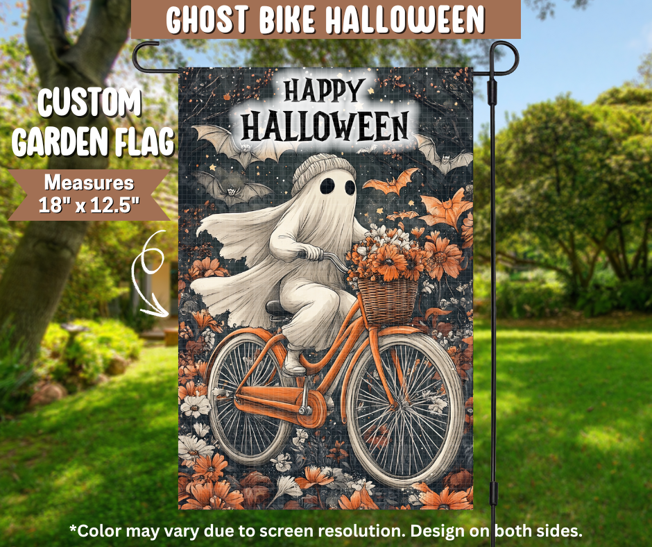 Ghost Bike Halloween Garden Flag - Like A Duchess