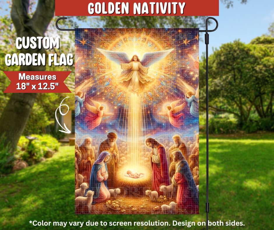 Golden Nativity Garden Flag - Like A Duchess