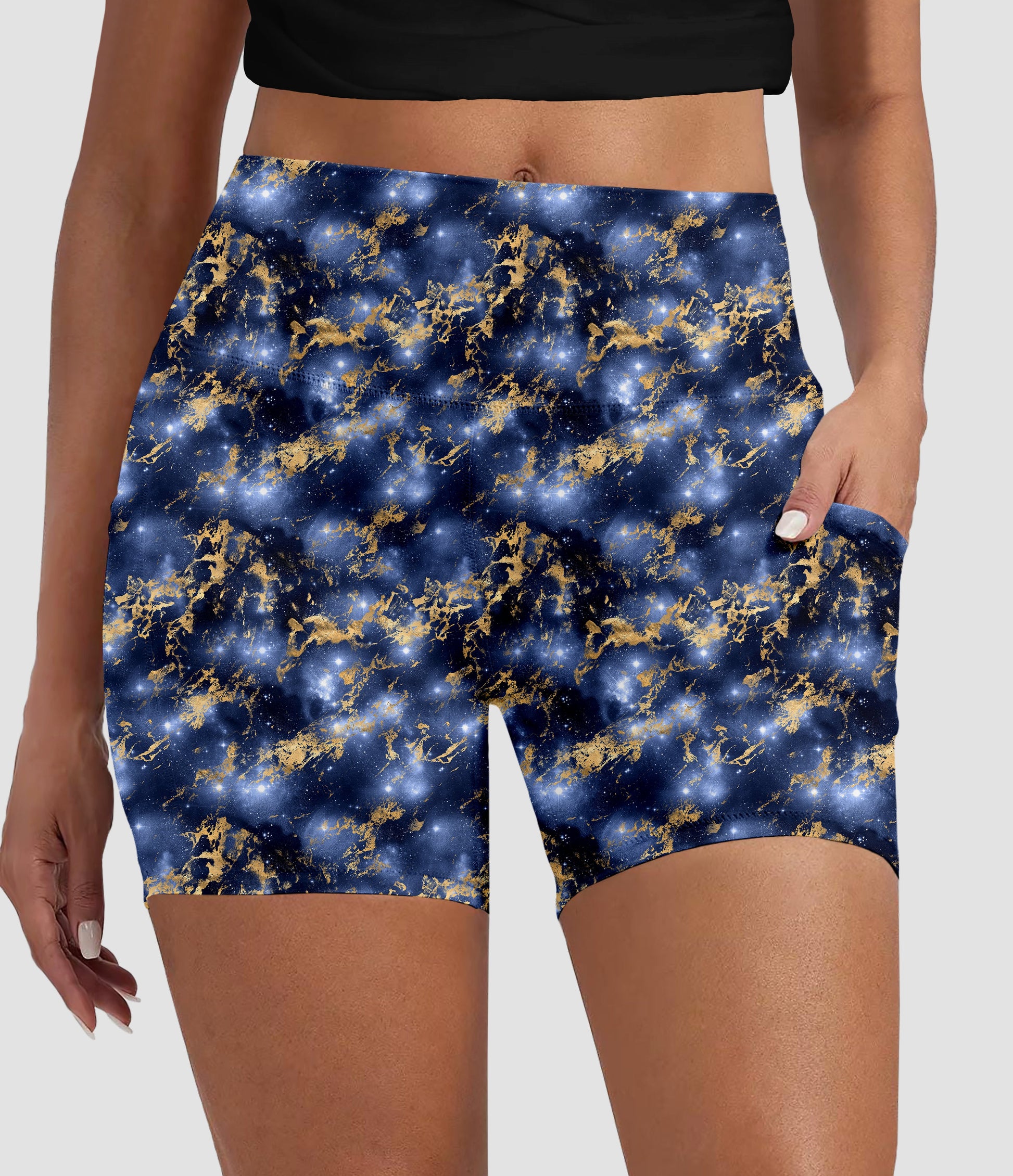 RTS - Golden Blue Galaxy Biker Shorts with Pockets - Like A Duchess