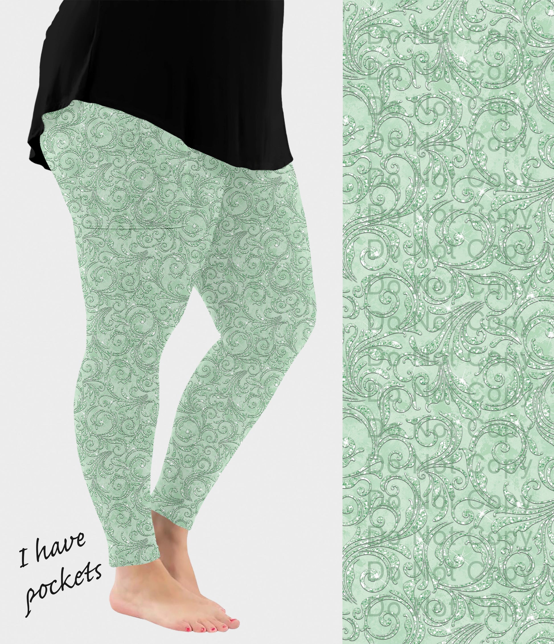 RTS - Green Paisley Sparkle Leggings w/ Pockets - Like A Duchess