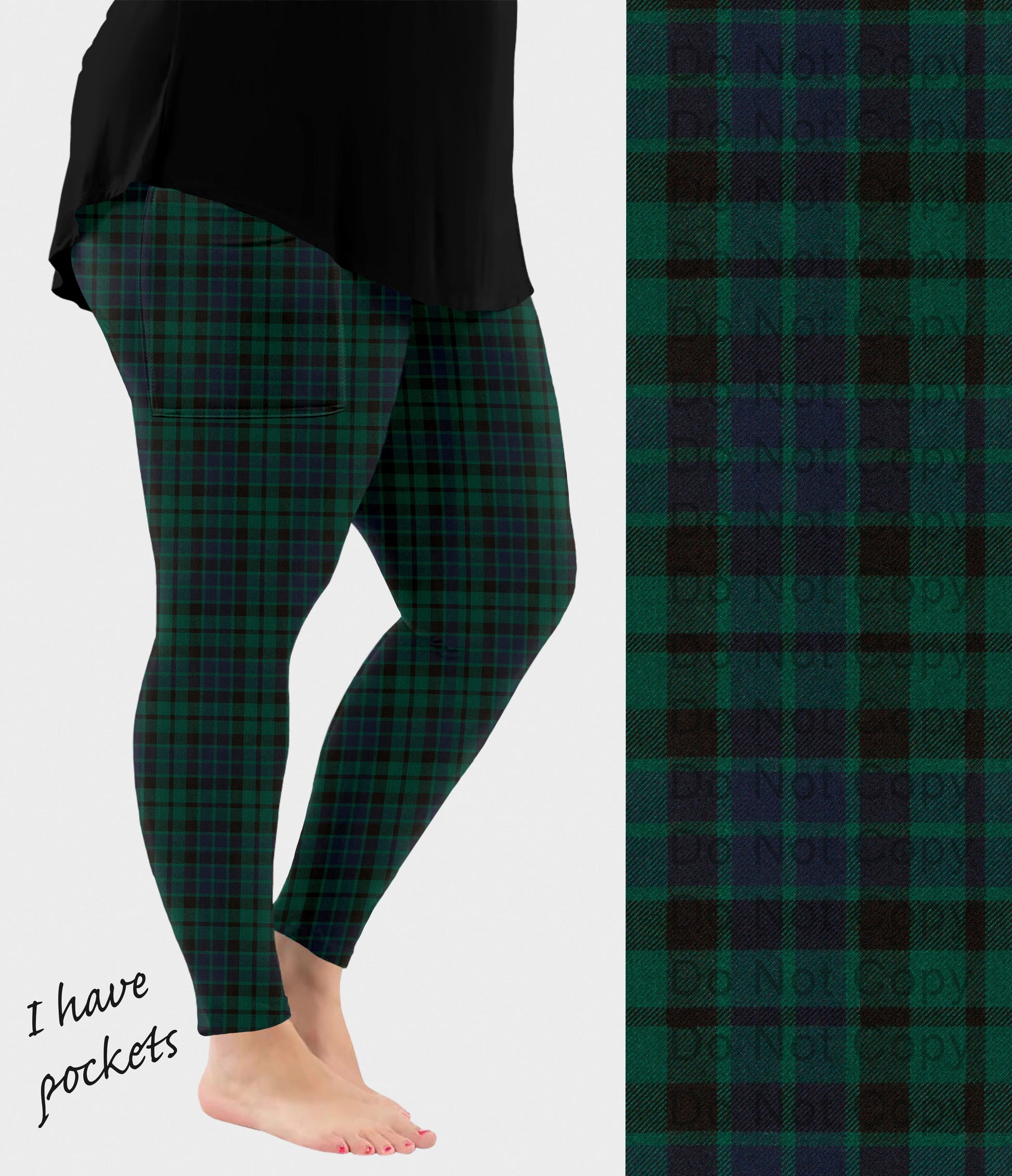 RTS - Green and Navy Plaid Leggings w/ Pockets - Like A Duchess