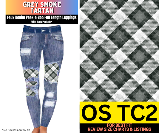 Grey Smoke Tartan Faux Denim Full Length Peekaboo Leggings - Like A Duchess