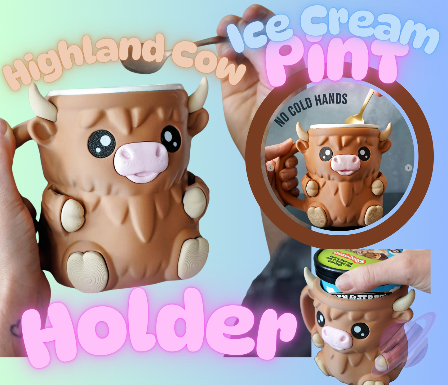 HIGHLAND COW- 3D PRINTED ICE CREAM PINT HOLDER - Like A Duchess