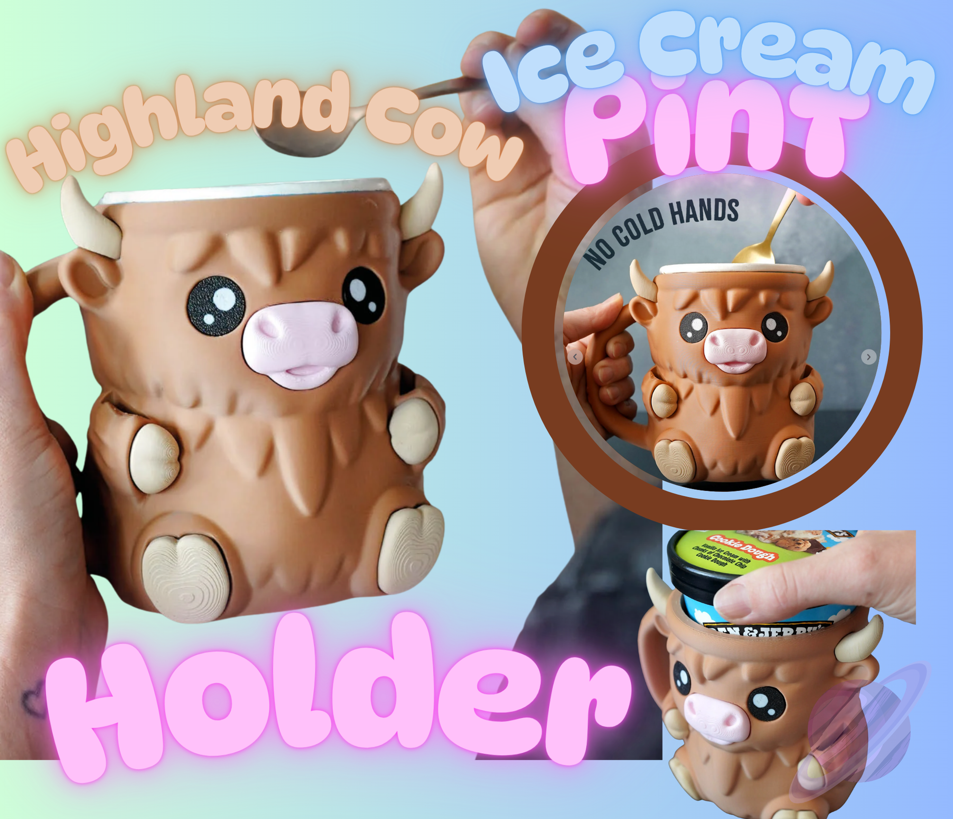 HIGHLAND COW- 3D PRINTED ICE CREAM PINT HOLDER - Like A Duchess