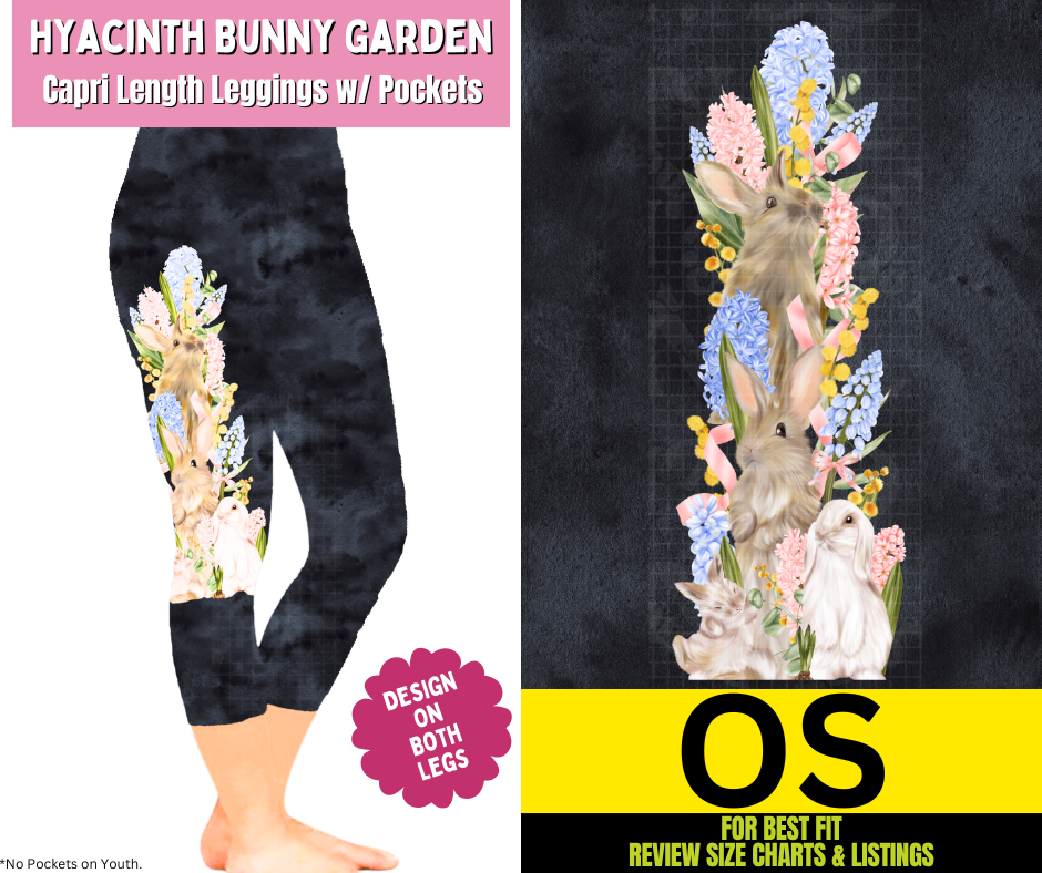 Hyacinth Bunny Garden Capri Leggings w/ Side Leg Designs - Like A Duchess