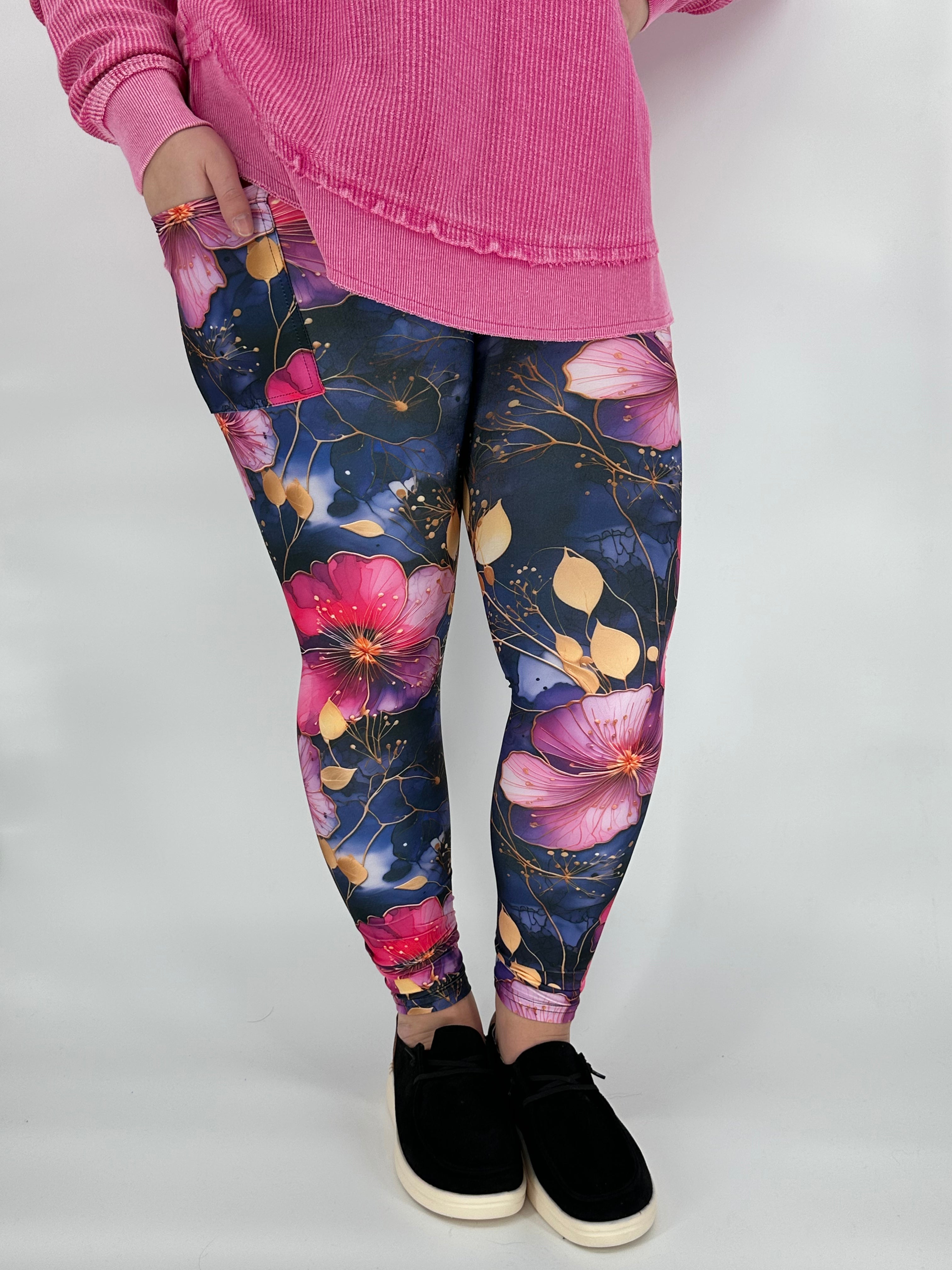 Alcohol Floral Leggings w/ Pockets