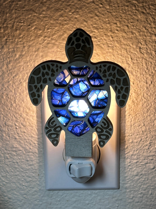 Sea Turtle Handmade LED Night Light with Blue Mosaic Design for Cozy Ambiance