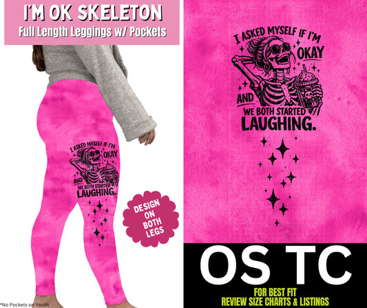 I'm Ok Skeleton Watercolor Full Length Leggings w/ Side Leg Designs - Like A Duchess