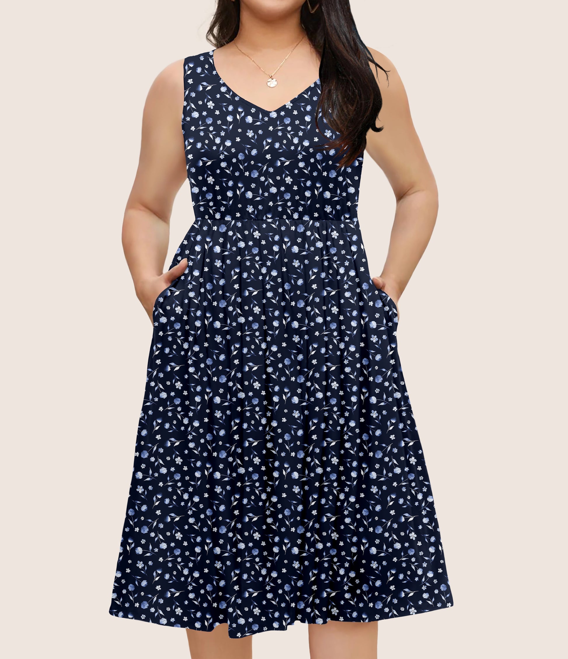 RTS - Into the Blue Floral Sleeveless Pocket Dress - Like A Duchess