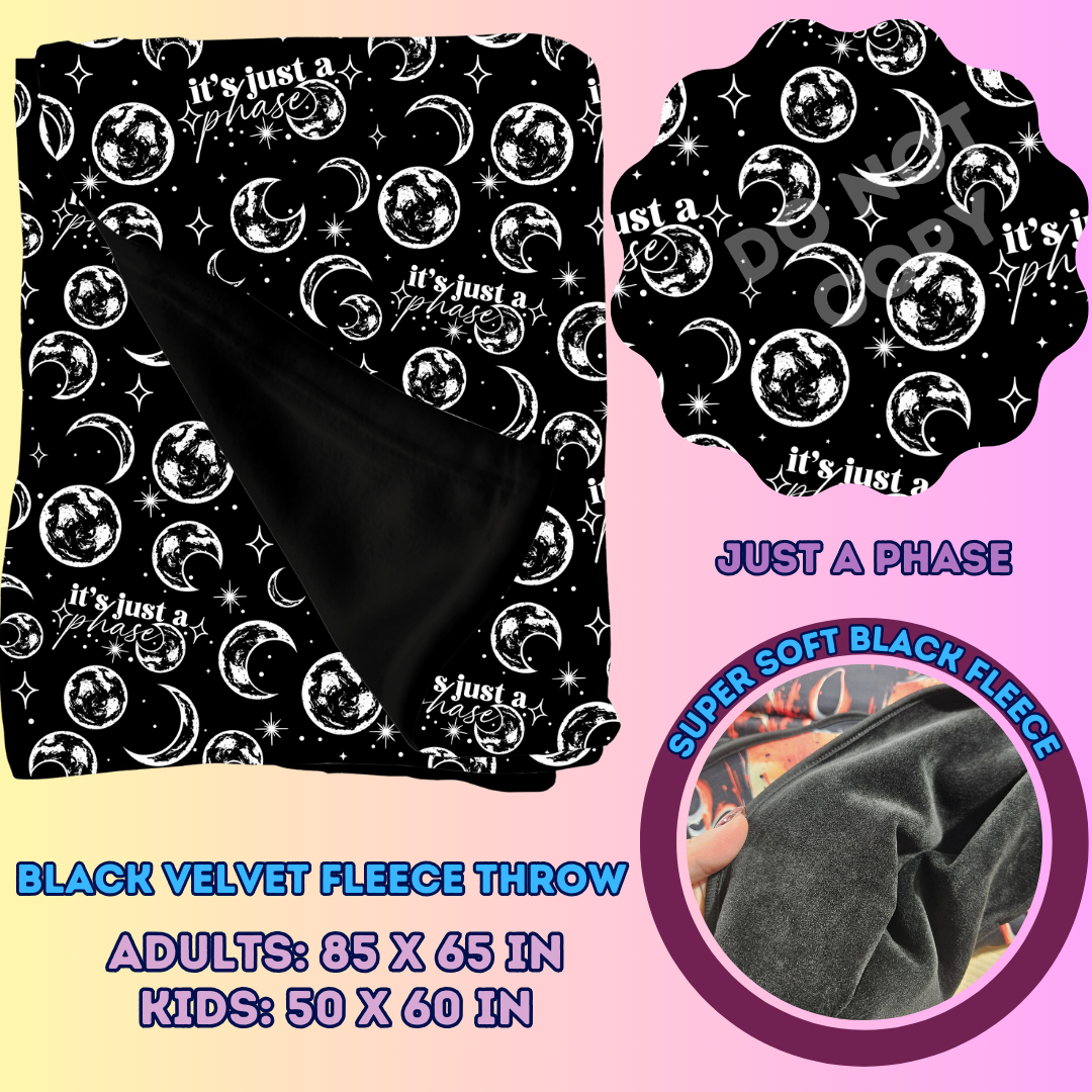 JUST A PHASE- SOFT BLACK FLEECE THROW BLANKET - Like A Duchess