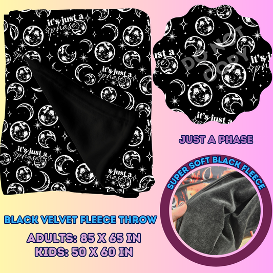 JUST A PHASE- SOFT BLACK FLEECE THROW BLANKET - Like A Duchess