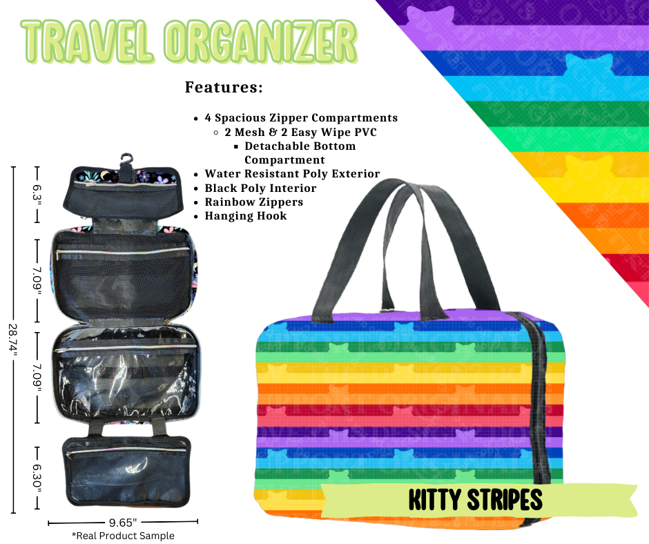 Kitty Stripes Travel Organizer - Like A Duchess