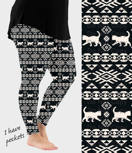 RTS - Kitty Cat Pattern Leggings w/ Pockets - Like A Duchess