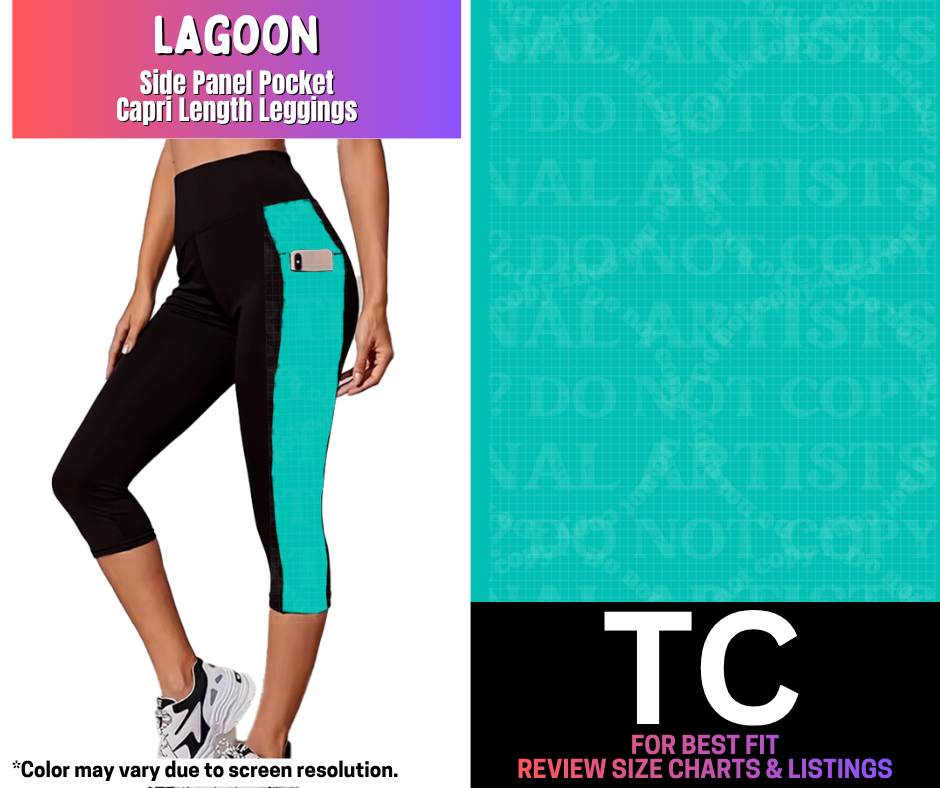 Lagoon Side Panel Pocket Capri Length Leggings - Like A Duchess