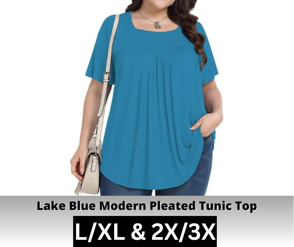Lake Blue Pleated Tunic Top - Like A Duchess