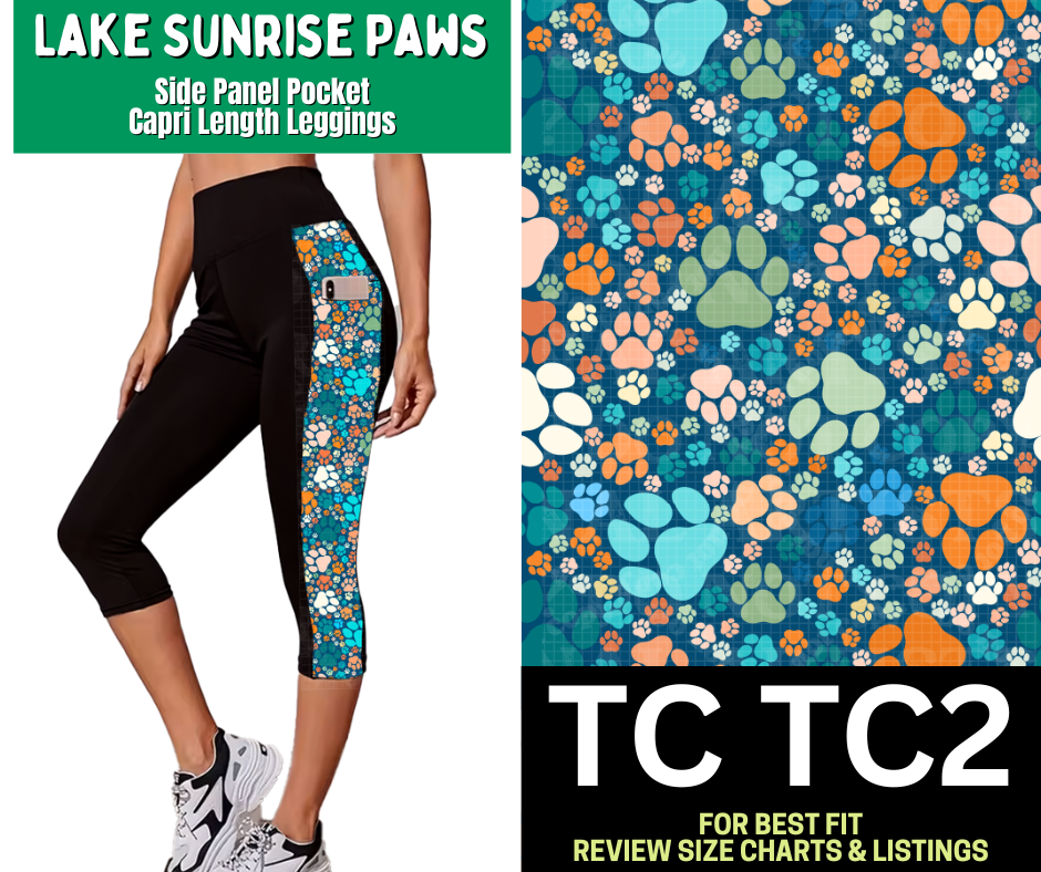 Lake Sunrise Paws Side Panel Pocket Capri Length Leggings - Like A Duchess