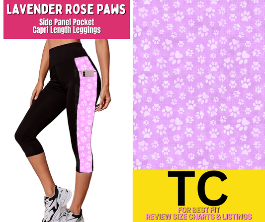 Lavender Rose Paws Side Panel Pocket Capri Length Leggings - Like A Duchess