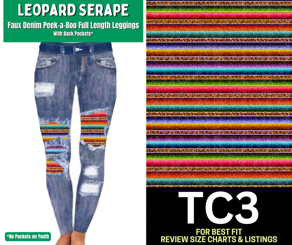 Leopard Serape Faux Denim Full Length Peekaboo Leggings - Like A Duchess