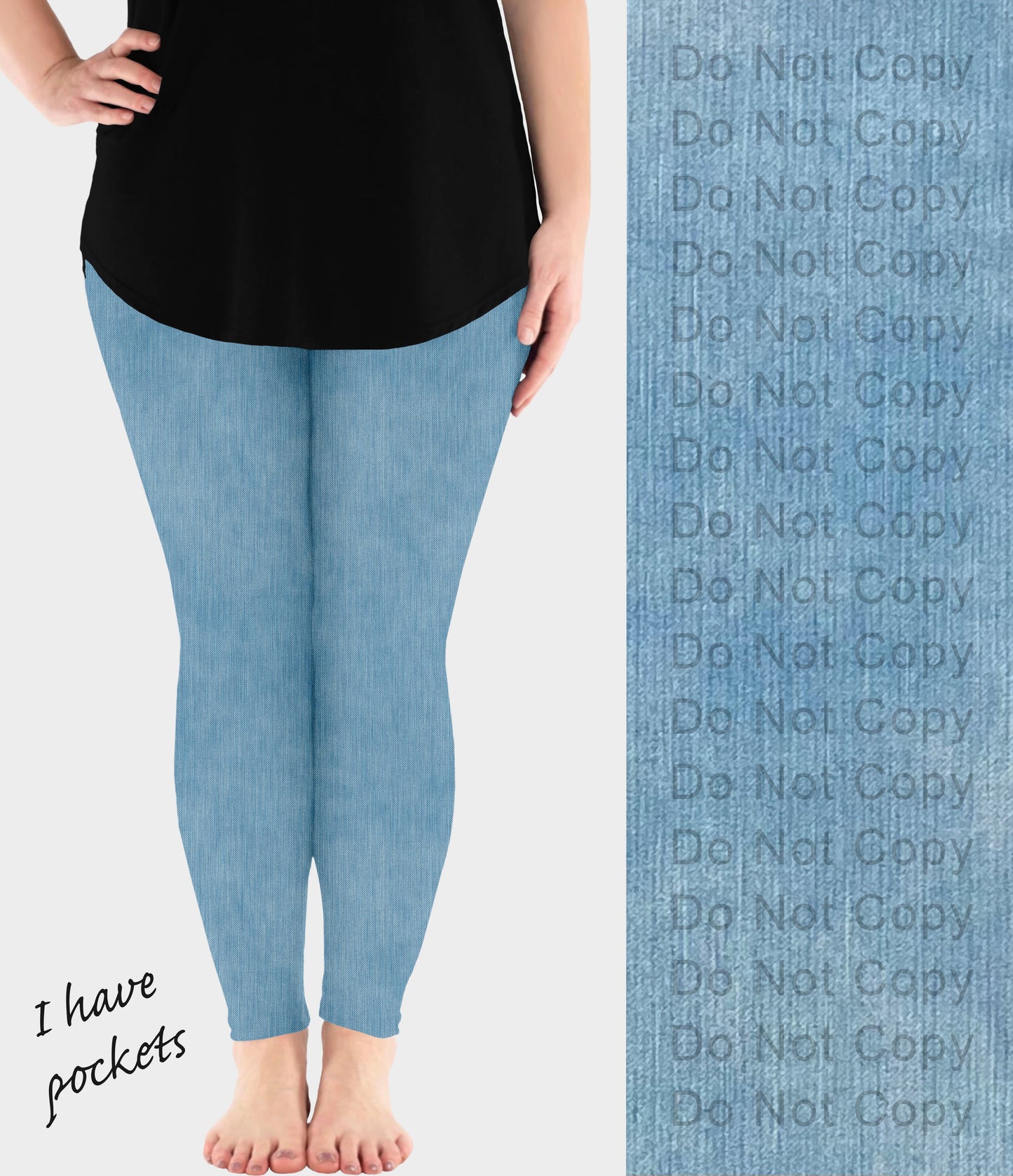 RTS - Light Blue Faux Denim Leggings w/ Pockets - Like A Duchess
