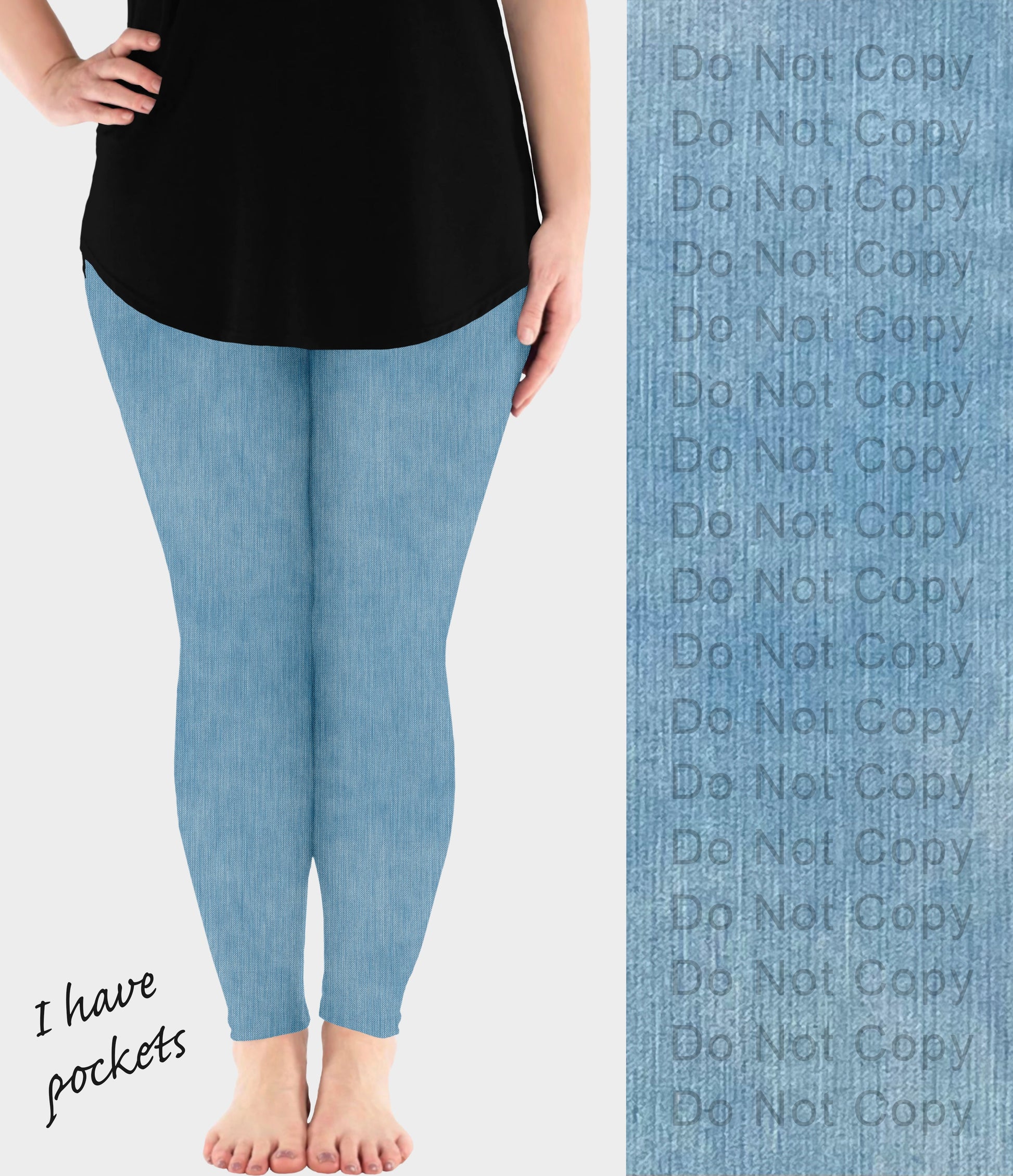 RTS - Light Blue Faux Denim Leggings w/ Pockets - Like A Duchess