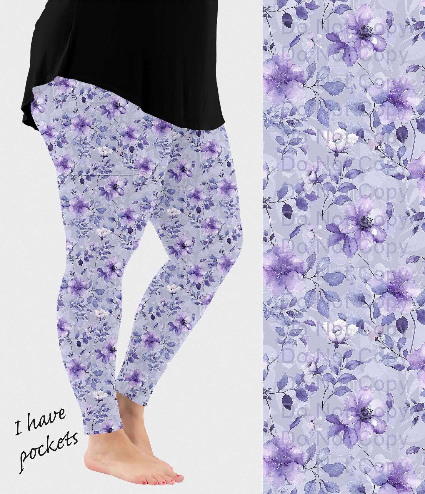 RTS - Light Purple Floral Leggings w/ Pockets - Like A Duchess