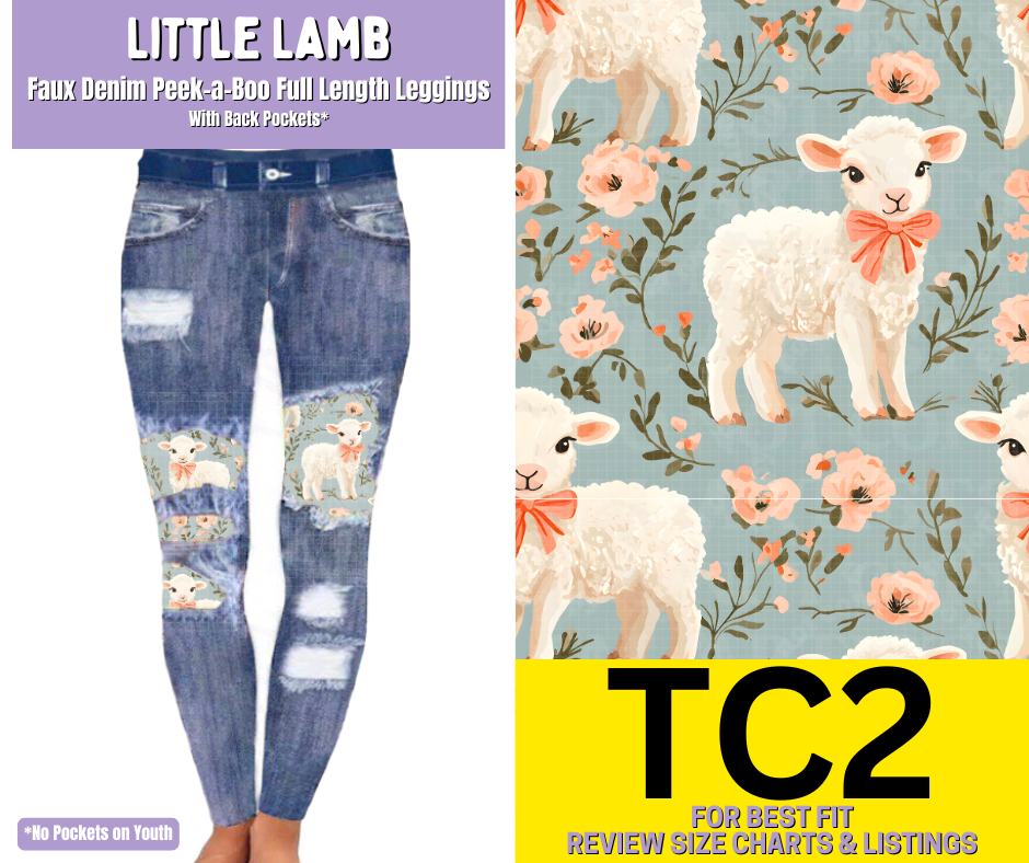 Little Lamb Faux Denim Full Length Peekaboo Leggings - Like A Duchess