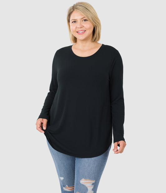 RTS - Long Sleeve Round Neck Top - Black - Like A Duchess