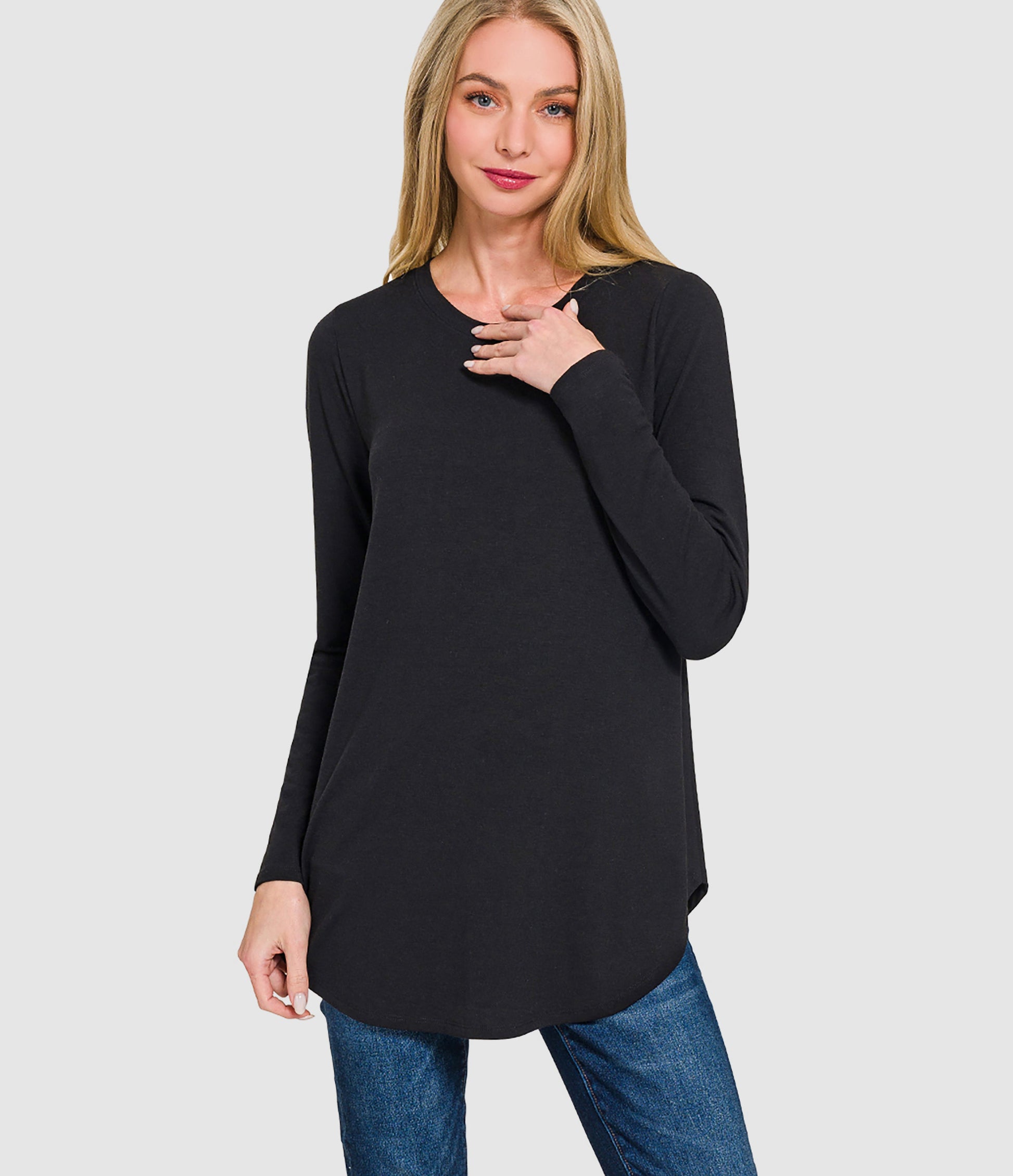 RTS - Long Sleeve Round Neck Top - Black - Like A Duchess