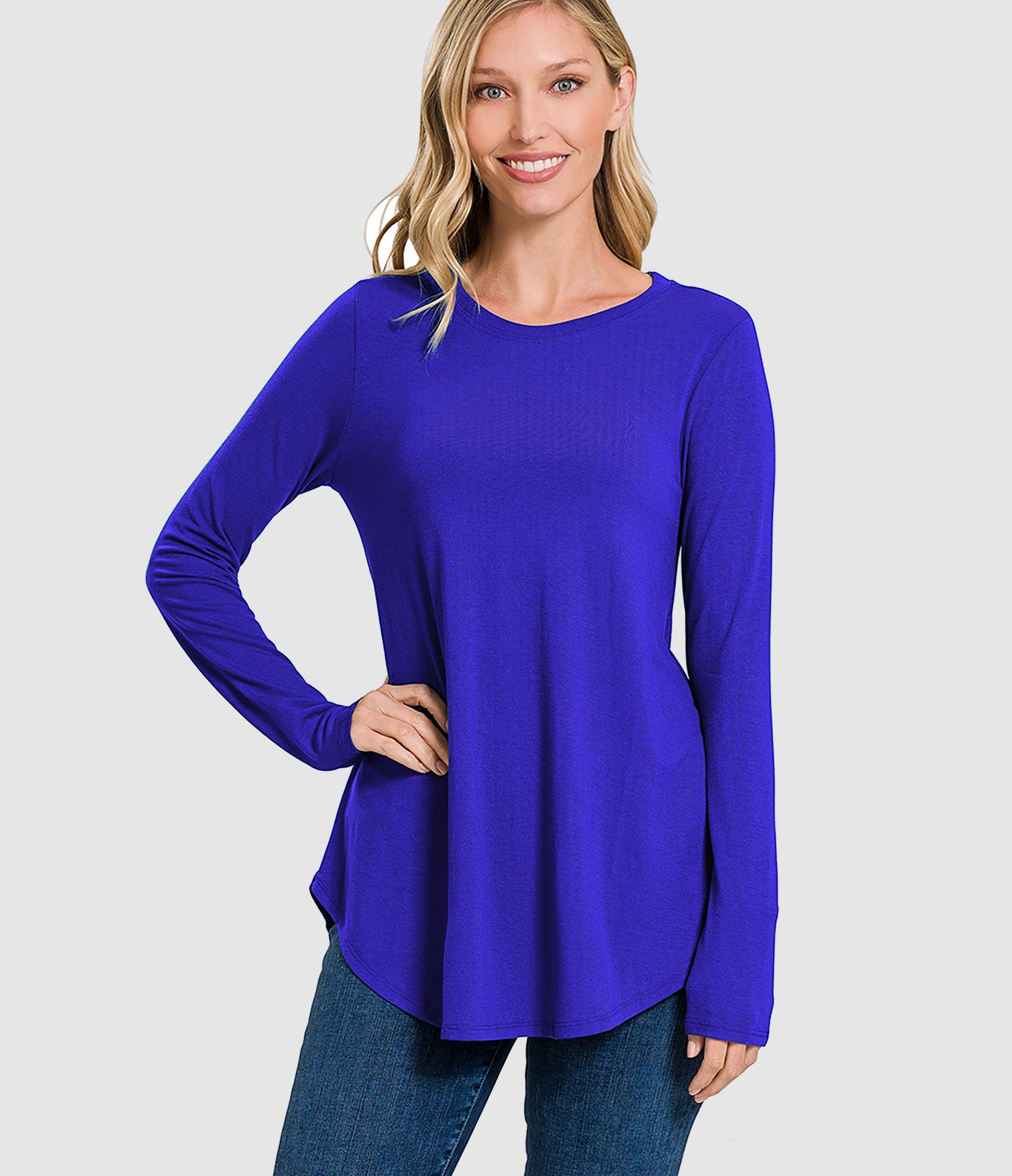 RTS - Long Sleeve Round Neck Top - Blue - Like A Duchess
